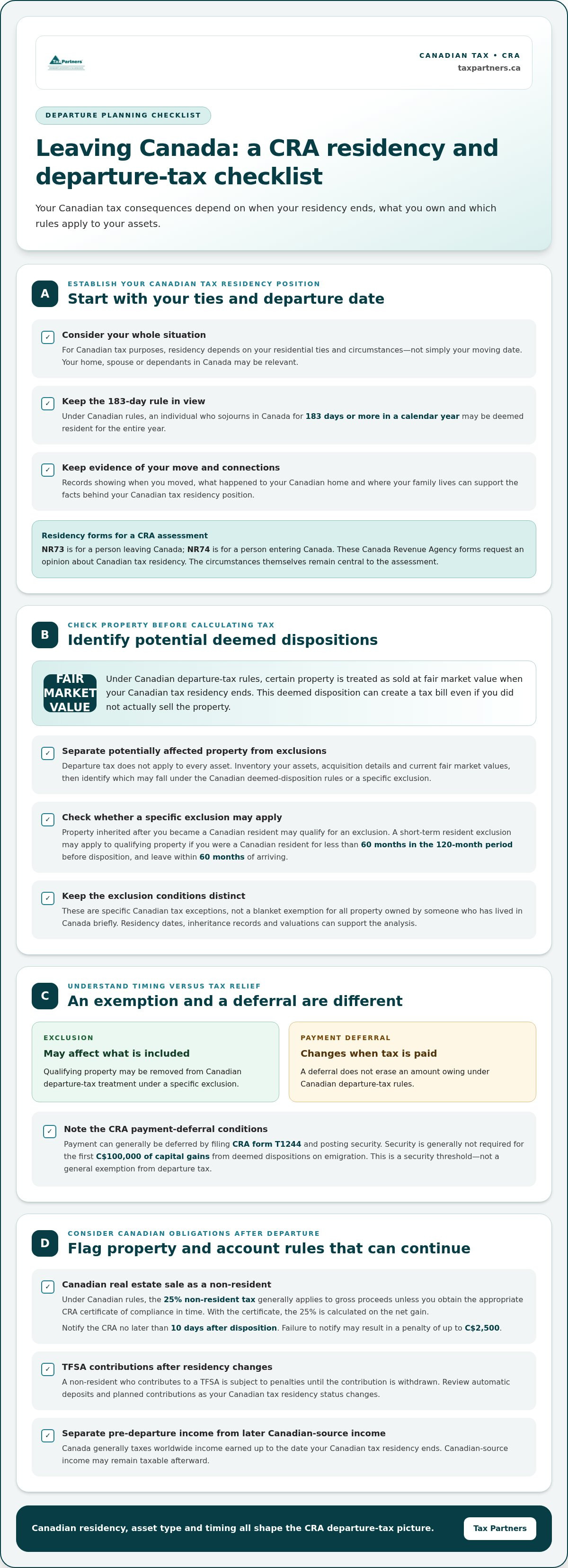 Canadian departure tax planning for your company and assets